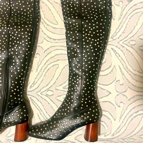 Helmut Lang Thigh-High Studded Leather Boots - Picture 6 of 8